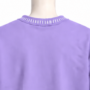 Mens Lavender <b>Stitched</b> Border Distressed Crewneck Sweatshirt <b>Oversized</b> Pullover Long Sleeve Casual Streetwear Fashion Training - Product Image 4