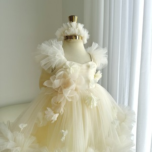 Vestido de Princesa con Flores 3D para Niñas, Vestido de Tul con Apliques Florales y Dobladillo con Volantes para Niñas - Product Image 4