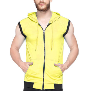 Sudadera con capucha sin mangas personalizada de algodón 100% lavado, gruesa, pesada, lisa, con cremallera, para gimnasio, deportes y fitness, para invierno y verano, al por mayor - Product Image 1