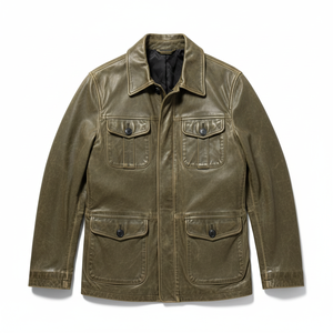 Blouson aviateur en cuir de haute qualité pour homme, logo sur le devant, coupe ajustée, coupe-vent, imperméable, respirant, léger, durable, décontracté - Product Image 1