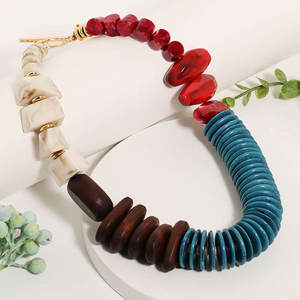 Hermoso Collar de Resina con Cuentas Geométricas Vintage, Joyería Colorida y Elegante, Accesorio Ligero y Cómodo para Mujeres y Niñas - Product Image 4