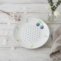 Assiette de table ronde en porcelaine fine de qualité supérieure 3460986C-25 NOUVELLE, motif estampé MYRTE BLEU CLAIR & POIS, mignonne