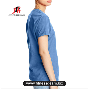 Camiseta de Manga Corta con Cuello Redondo para Mujer, Color Azul Sólido, Algodón, Ropa Casual de Primavera/Verano - Product Image 3