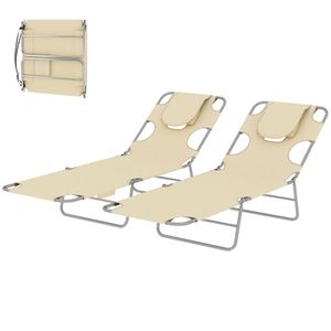 Set di Due Poltrone da Esterno Beige per Prendere il Sole - Product Image 5