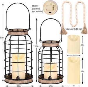 Handmade Iron <b>Lantern</b> <b>Candle</b> Holder Decorative Hanging Light Rustic Home Garden Patio Wedding Party Event Table Decoration - Product Image 2