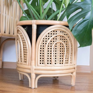 Venta al por mayor de macetas de mimbre natural cilíndricas tejidas a mano con patrones paralelos estantes de suelo alto decoración bolsas de cultivo de plantas - Product Image 2