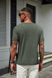 T-shirt pour homme en spandex/coton respirant, vente en gros, décontracté, col rond, manches courtes, doux, confortable, léger, coupe ajustée, séchage rapide - Product Image 4