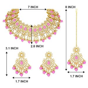 Ensemble collier et boucles d'oreilles en alliage plaqué or avec design floral en strass rose pour femmes, bijoux de mariage - Product Image 3