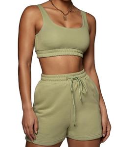 Ensemble court deux pièces décontracté et sportif pour femme, grande taille, respirant, 100 % coton, écologique, couleur unie, vente en gros - Product Image 1