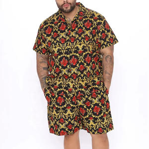 Ensembles 2 pièces en satin pour hommes, style décontracté, avec logo personnalisé, respirants, séchage rapide, imprimé hawaïen, chemise et short tissés – Vente en gros pour l'été - Product Image 4