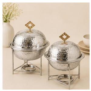 Juego de Ollas de Acero Inoxidable Martillado con Asas Doradas, Olla Redonda para Calentar Alimentos, Cazuela para Buffet de Bodas y Decoración de Mesa Árabe - Product Image 1