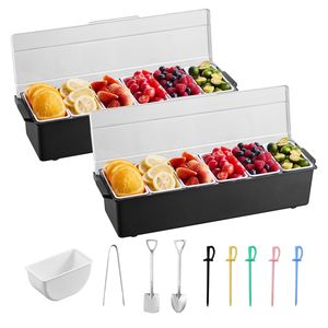 Estación de Servicio de Condimentos Refrigerada por Hielo con 6 Compartimentos - Estación de Guarniciones de Plástico Refrigerada - Product Image 1
