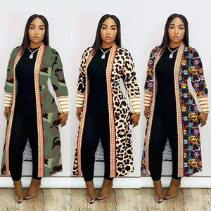 Manteau long à imprimé camouflage pour femmes, avec garniture en dentelle, manches longues, vêtements d'extérieur décontractés - Product Image 3