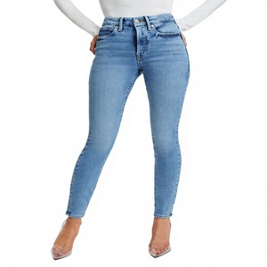 Jean vintage taille haute pour femme, coupe droite, déchiré aux genoux, en denim respirant, délavage moyen, extensible - Product Image 3