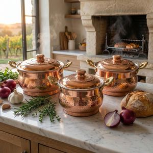 Premium Quality Copper Cooking Casserole with Lid <b>Large</b> Deep Stock Pot for Kitchen Restaurant Hotel Catering Durable Finish - Product Image 2