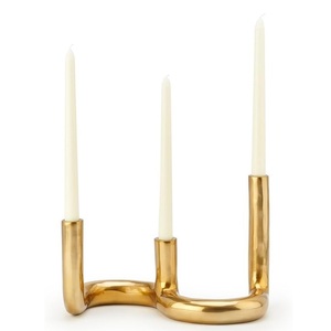 Postmodern Tubular Serpentine 3 <b>Light</b> Candelabra Continuous S Curve Brass Candle Stand with Staggered <b>Sockets</b> - Product Image 1