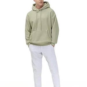 Sweat-shirt à capuche vert olive pour homme, coupe classique, en polaire, avec poche avant, couleur unie, design tricoté décontracté, respirant, automne - Product Image 6