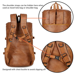 Leather Gym <b>Backpack</b> <b>Large</b> Capacity Zipper Closure Classic Style Unisex Duffle Bag for Daily Use and Travel - Product Image 5
