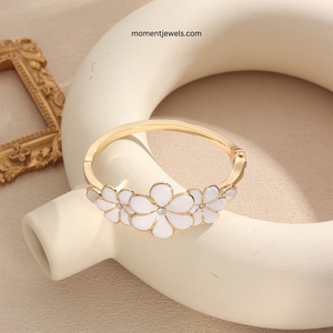 Marine Style Golden Plated Enamel Flower <b>Bangle</b> for Women Luxury Crystal Inlay Zinc Alloy Floral <b>Bangle</b> <b>Bracelet</b> - Product Image 2