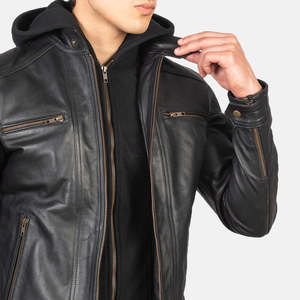 Blouson Bomber en Cuir Véritable Vert Hiver pour Homme, Coupe-Vent, Respirant, Séchage Rapide, Écologique, Anti-Bactérien, Broderie - Product Image 5