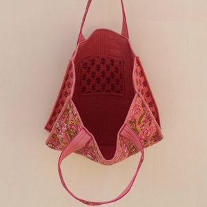Floral Printed Quilted Reversible Handmade Tote <b>Bag</b> <b>Long</b> Handle Zipper Closure Shopping Travel Supermarket Daily Use - Product Image 5