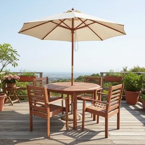 Ensemble de salle à manger de patio en bois massif, table et chaises d'extérieur pour repas en plein air - Product Image 1