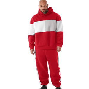 Sweat-shirt à capuche et pantalon assorti pour homme, rouge et blanc, style colorblock, vêtements en gros OEM ODM - Product Image 1