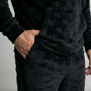 Men's Thermal Woven <b>Velour</b> <b>Tracksuit</b> Set Zip-Up Hoodie & Jogger Pants Streetwear Casual 100% Polyester 320g - Product Image 5