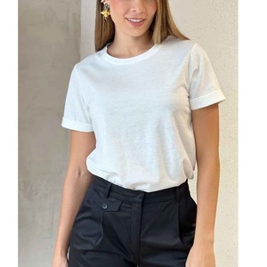 Best Quality Women's Summer Casual Custom Solid Brown Color Anti-Wrinkle Quick Dry Breathable Cotton T-Shirts Wholesale - Product Image 5