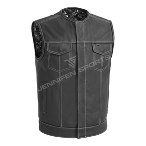 Chaleco de Motocicleta de Cuero Genuino para Hombre, Estilo Traje, Transpirable, Resistente al Viento, con Cierre de Cremallera y Forro Interior Tipo Bandana - Product Image 1