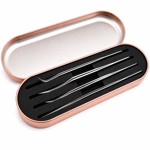 Stainless Steel Eyelash Tweezers Set in Metal Case with Precision Tips for Lash Extension Tools <b>Rose</b> Gold - Product Image 1