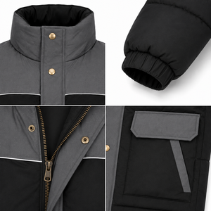 Chaqueta Acolchada Gruesa de Invierno para Hombre, Estilo Urbano, de Poliéster, con Cuello Alto, Bloques de Color, Logotipo Personalizado, Venta al Por Mayor - Product Image 4