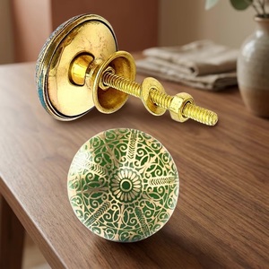 Modern Brass Cabinet <b>Knob</b> Round Green Etched Design <b>for</b> <b>Dresser</b> Wardrobe Kitchen Living Room & Home Office Use - Product Image 5