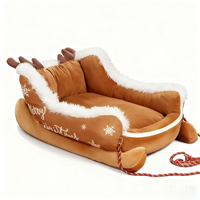 Lit pour animaux de compagnie en forme de traîneau édition limitée Noël, lit chaud d'hiver universel en peluche pour chiens et chats, vente en gros