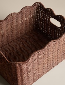 Natural Rattan Modern Geometric Eco-Friendly Scallop <b>Rectangular</b> Storage <b>Basket</b> - Product Image 5