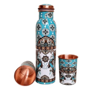 Printed <b>Copper</b> <b>Water</b> <b>Bottle</b> with Tumblers Decorative Drinking Set for Daily Hydration Home Dining and Gifting Use - Product Image 3