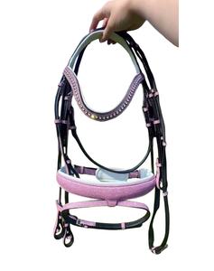 Bridon équestre en cuir personnalisé pour chevaux, fournitures équestres, bridons anatomiques rose scintillant, rênes en cuir rembourrées et douces - Product Image 1