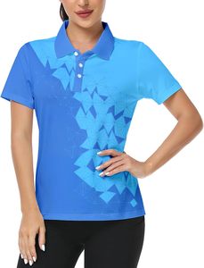 Polo de Manga Corta para Mujer con Estampado Abstracto Colorido, Base Blanca, Tejido de Poliéster de Secado Rápido, Corte Regular Informal, OEM - Product Image 3