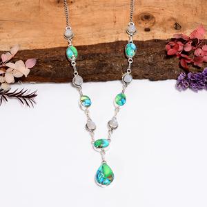 Turquoise Rainbow Moonstone <b>Necklace</b> Sterling Silver Statement Jewelry Handmade <b>Boho</b> Pendant Gift for Her - Product Image 1