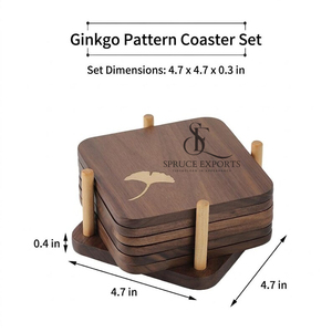 Premium Wooden <b>Coaster</b> <b>Set</b> With Unique Stand. Gold Leaf Inlay Rounded Edges Luxury Rustic Table Decor For Tea & Coffee - Product Image 3