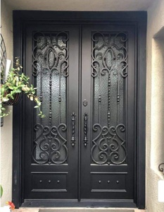 Puerta Principal de Hierro Forjado de Lujo, Resistente al Óxido, con Paneles de Vidrio Geométricos, Diseño Minimalista Abatible, Fácil de Montar - Product Image 5