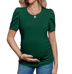 OEM Customized Design Green Color Maternity T-<b>Shirt</b> Women Nursing High Quality Outdoor Fashion Maternity Tee <b>Shirts</b> Breathable - Product Image 3