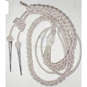 Cordón de hombro tipo aiguillette para uniforme, ecológico, hecho a mano, de nailon y algodón, plateado y dorado, con puntas metálicas doradas, en colores verde, azul cielo y con vetículas doradas. - Product Image 6