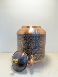 Premium Antique <b>Copper</b> Water Dispenser Tank 05L Vintage Damask Etched Ayurvedic Matka Leakproof Metal Beverage Server with Tap - Product Image 3