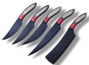 Ensemble de couteaux de chef en acier inoxydable Nordic Forge, cinq pièces, manches en bois Pakka, fabrication artisanale OEM personnalisée, ensemble de couteaux de cuisine avec sac de transport - Product Image 1