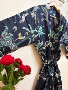 Bata Kimono de Algodón con Estampado Animal para Mujer, Ligera, Suave, para Descansar, Ropa de Spa, Venta al por Mayor OEM - Product Image 3