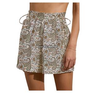 Shorts de week-end en pur coton imprimé à la main, 100 % coton, avec cordon de serrage, imprimé Paisley, faits sur mesure - Product Image 5