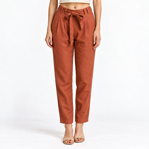<b>Women's</b> Casual <b>Linen</b> Pants Drawstring Mid Waist ODM Breathable Eco-Friendly Anti-Wrinkle Comfortable Fit 100% <b>Linen</b> Ankle-Length - Product Image 2
