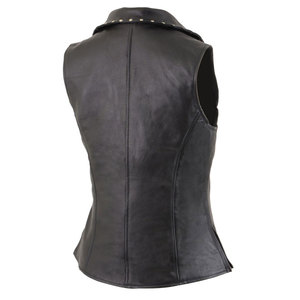 Gilet moto en cuir véritable imperméable pour femme, avec rivets décoratifs, fermeture éclair, col en V, couleur unie, longueur standard - Product Image 2
