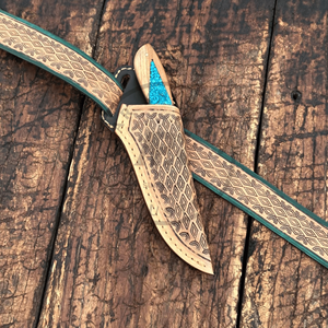 Cuchillo de caza tipo cowboy BullCutter de Damasco al por mayor, hoja fija, mango personalizado, cinturón de cuero OEM, logotipo personalizado, 3 años de garantía - Product Image 3